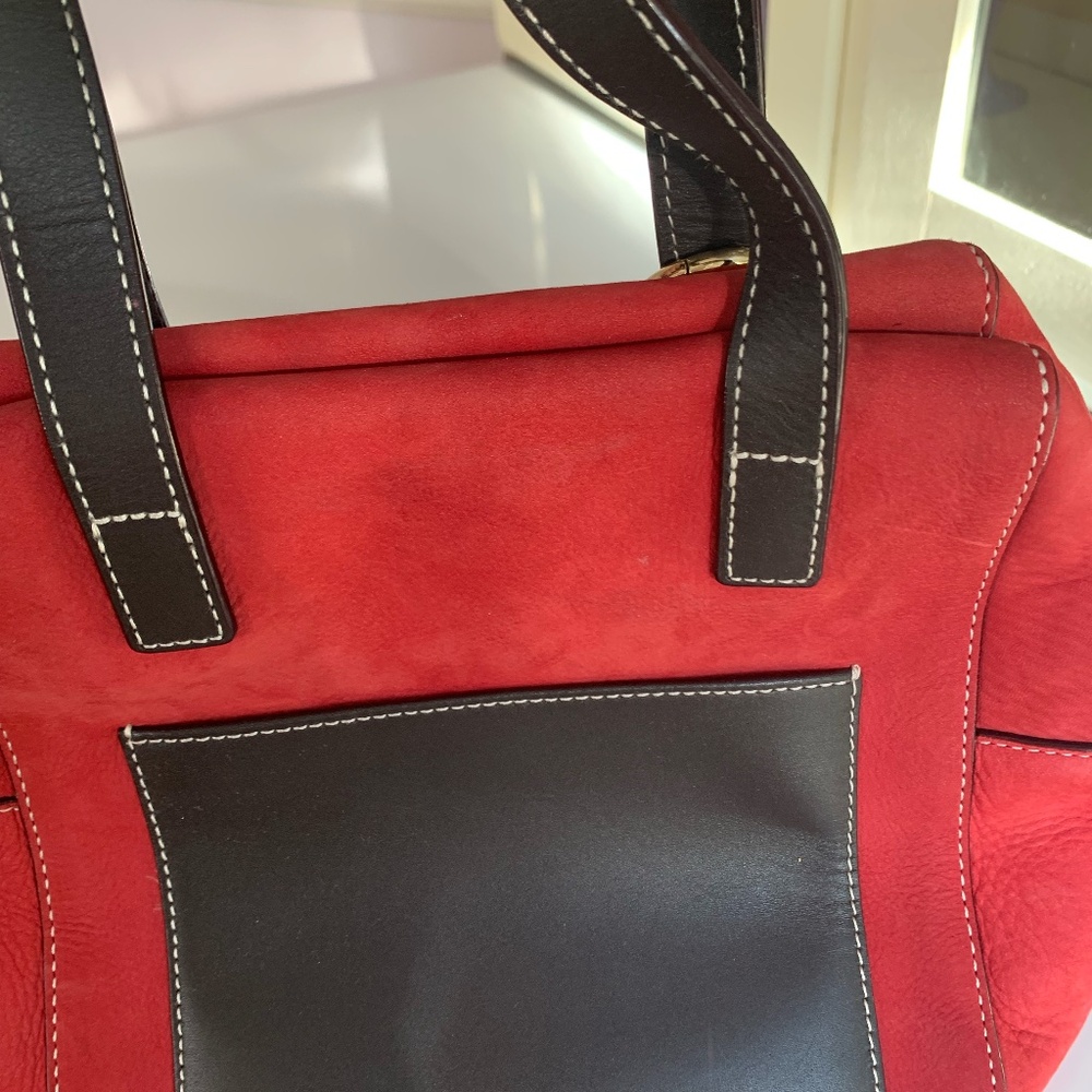 Frances Valentine "Sabrina" Satchel in Red Nubuck w/ Chocolate 🍫Accents - Picture 2 of 15